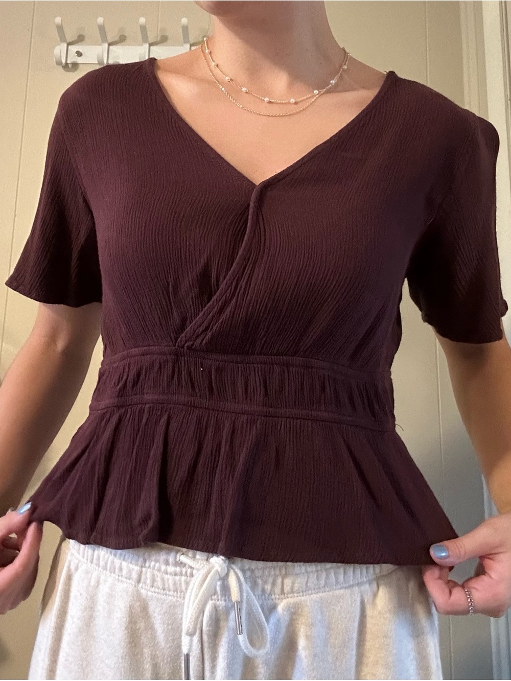 Hippie Rose Plum Wrap-Style Peplum Top